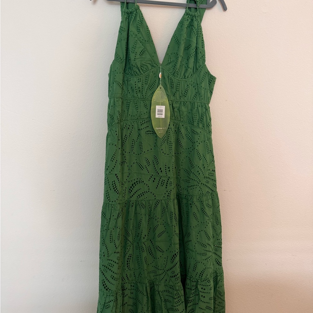 Farm Rio Green Eyelet Midi Dress NWT